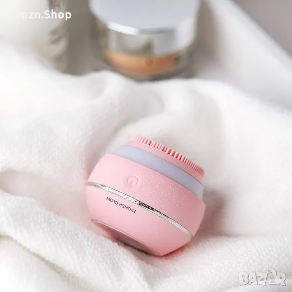 Силиконова почистваща четка за лице с висок блясък с 3D звукова вибрация и интелигентен бутон, снимка 1