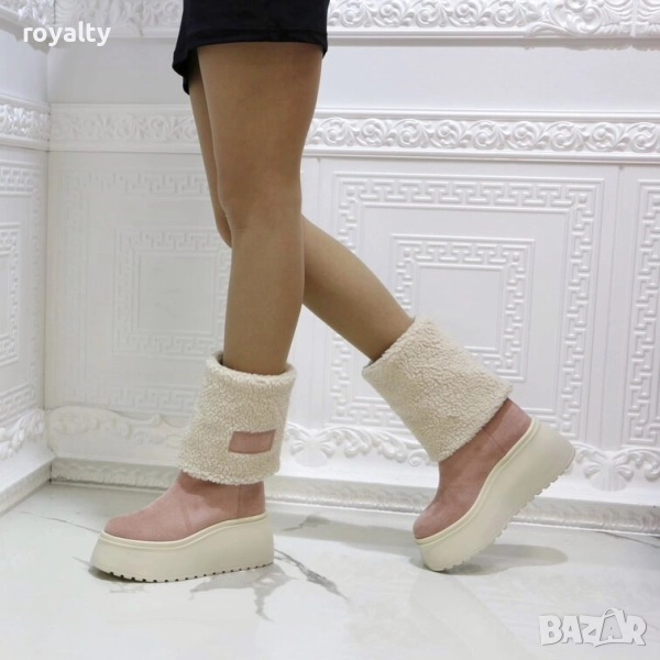 Боти на платформа - розов велур, снимка 1