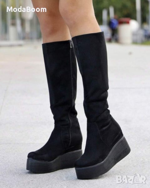 Велурени ботуши на платформа , снимка 1