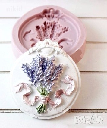 Лавандула клонки вързани рамка силиконов молд форма фондан шоколад гипс декор, снимка 1