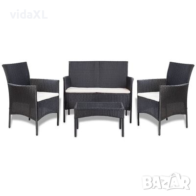 vidaXL Градински комплект с възглавници, 4 части, черен полиратан(SKU:44186, снимка 1