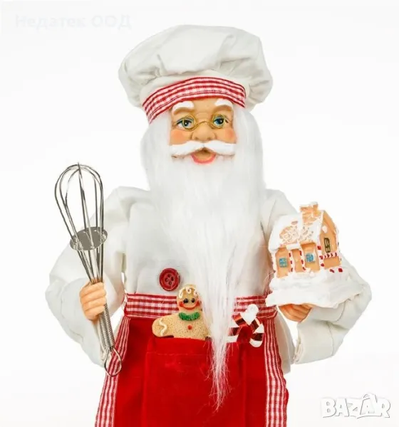 Коледна декоративна фигура, Дядо Коледа сладкар, Бял, 33 см, снимка 1
