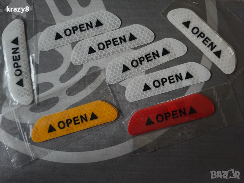 Светлоотразителни Стикери Отворено OPEN за врата 4 броя , снимка 1