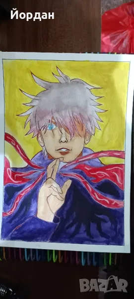 Рисунка Jujutsu Kaisen Gojo Satoru +рамка, снимка 1