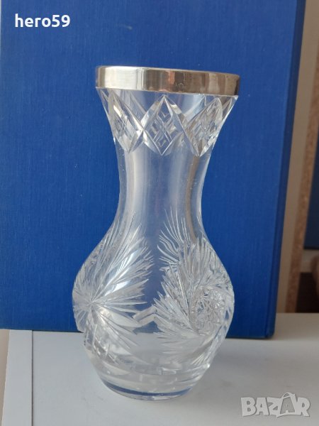 Стара кристална ваза със сребърна гривна., снимка 1