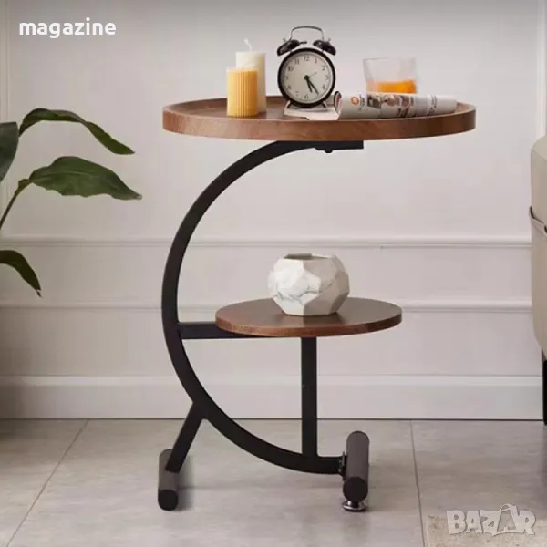 Елегантна помощна маса на 2 нива в черно и тъмен орех - перфектното допълнение за вашия дом, снимка 1