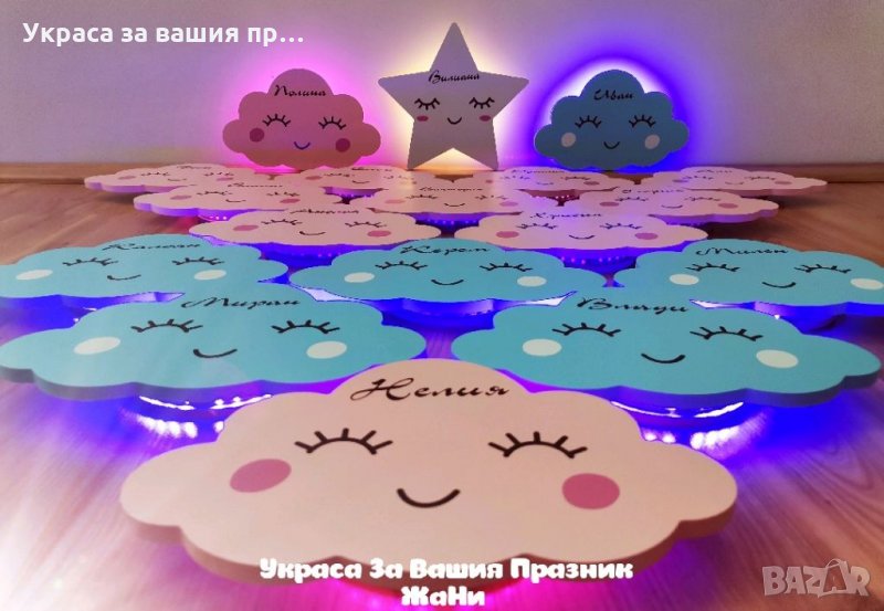 Персонална лампа облаче розово и синьо или звезда, снимка 1