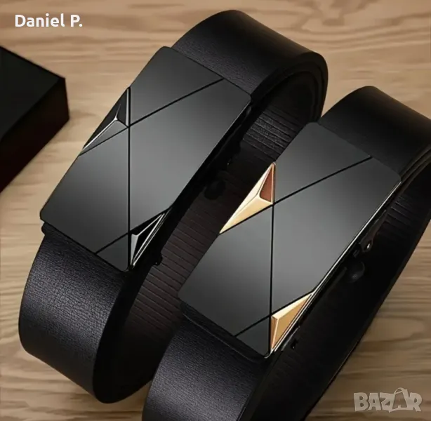 Колан за дънки от черна изкуствена кожа с автоматична желязна катарама , снимка 1