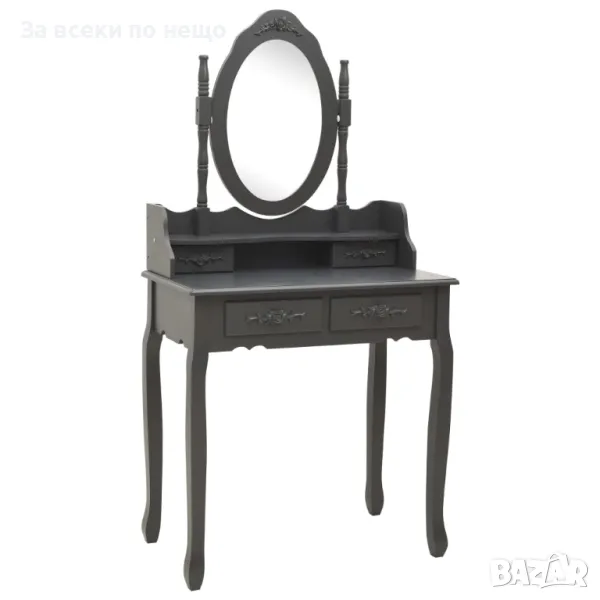 Комплект тоалетка с табуретка, сив, 75x69x140 см, пауловния Код P458, снимка 1