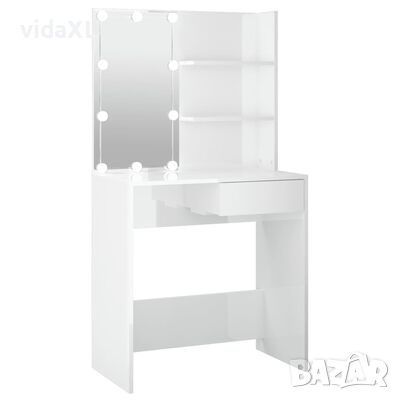 vidaXL Тоалетка с LED, бял гланц, 74,5x40x141 см（SKU:808807, снимка 1