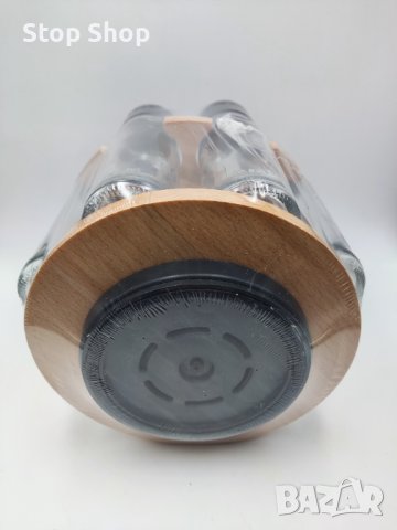 Дървена въртяща поставка за подправки Smukee Kitchen rotating spice rack  8броя стъклени контейнери , снимка 2 - Аксесоари за кухня - 39757035