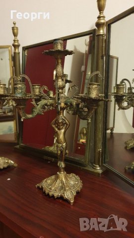 Рядки антикварни фигурални френски бронзови свещници , снимка 4 - Антикварни и старинни предмети - 38561086