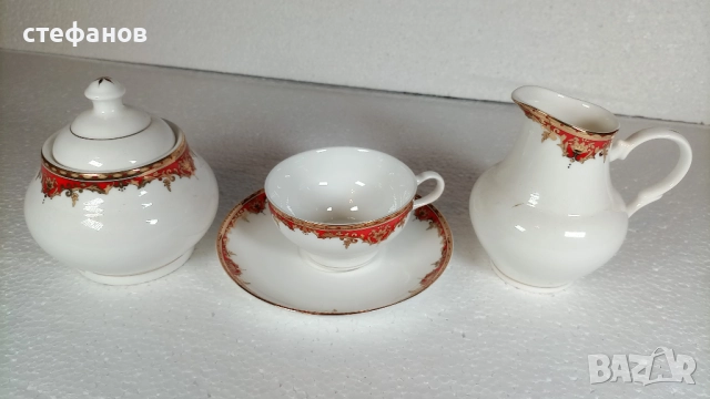 Сервиз за кафе, 5 чашки с чинийки, захарничка и каничка за мляко, снимка 2 - Чаши - 52810484