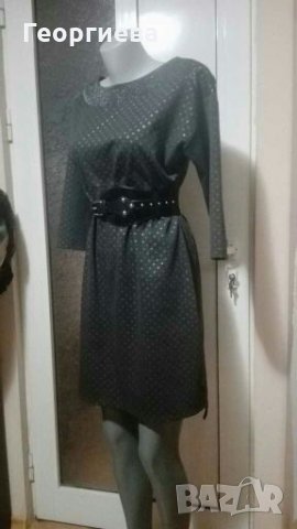 Рокля в тъмно сиво на сребристи точки 👗🍀36 - 38 р-р👗🍀арт.480