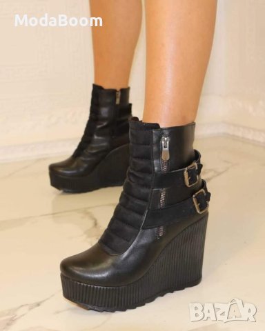 Кожени боти на платформа с велур , снимка 3 - Дамски боти - 42639732