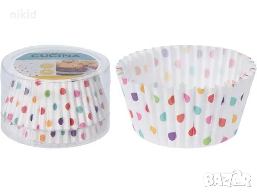 50 бр хартиени капсули бели на цветни точки кошнички за кексчета мъфини парти