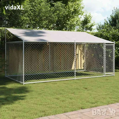 vidaXL Кучешка клетка с покрив и врата сив 4x2x2 м(SKU: 3209568), снимка 2 - Други стоки за животни - 56010423