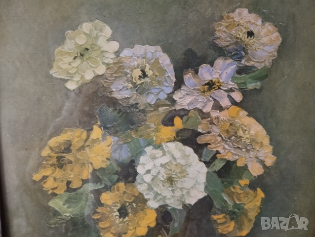 Стара картина-цветя, снимка 3 - Картини - 44569036