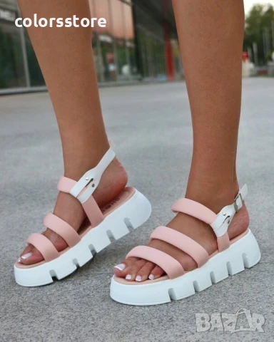 Равни сандали - пудра с бяло ходило - NS77

