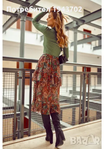 Къса дамска блуза с дълги ръкави в зелен цвят 190155, снимка 2 - Блузи с дълъг ръкав и пуловери - 48132203