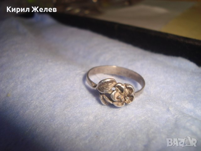 СТАРИНЕН СРЕБЪРЕН ФЛОРАЛЕН БЕЛ ЕПОК ПРЪСТЕН - РОЗА ЦВЕТЕ ВИСОКА ПРОБА СРЕБРО РЪЧНА АРТ РАБОТА 20459, снимка 3 - Антикварни и старинни предмети - 37395468