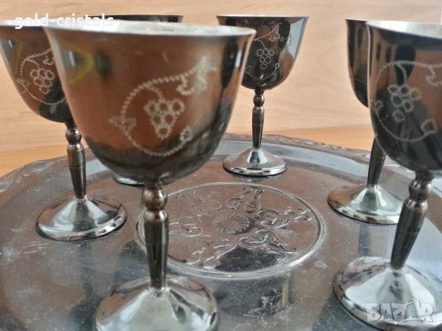  Метални чаши с поднос месинг бронз , снимка 3 - Антикварни и старинни предмети - 29292727
