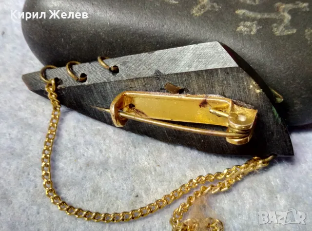 Стара РЕТРО АР НУВО СТИЛ ПОЗЛАТЕНА СКЪПОЦЕННА БРОШКА от РОГ РЪЧНА МАЙСТОРСКА ИЗРАБОТКА 39263, снимка 2 - Антикварни и старинни предмети - 48818833