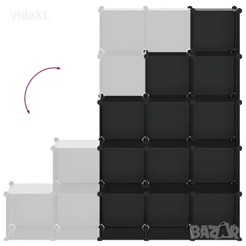 vidaXL Органайзер с кубични отделения, 15 куба, черен, PP, снимка 8 - Кутии за съхранение - 56147163