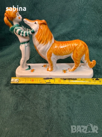 Рядка Статуетка „Момиче с куче“, Дулевский фарфоровый завод (Дулево), СССР, 1968-1991 г., снимка 3 - Антикварни и старинни предмети - 52998907