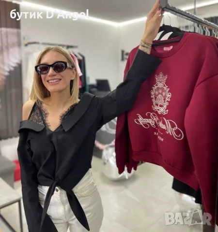 Риза с дантела в черен цвят