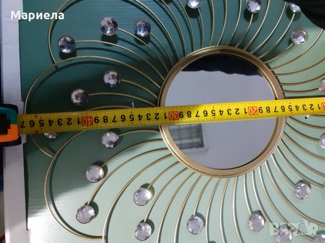 Кръгло огледало с метални орнаменти и синтетични камъчета,рамка от метал, Златист цвят,Общ диаметър, снимка 4 - Декорация за дома - 34534517