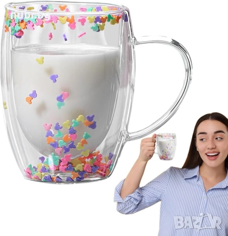 Стъклена термо чаша CupHup Party Star с двойно дъно, снимка 2 - Чаши - 52352964