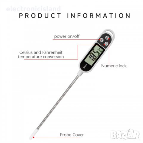 Цифров електронен термометър със сонда за храни и течности от -50 до +300 градуса за мляко вода месо, снимка 3 - Аксесоари за кухня - 40002577