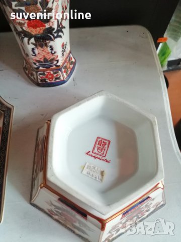 декоративен комплект стар японски порцелан с печат, снимка 2 - Антикварни и старинни предмети - 40591265