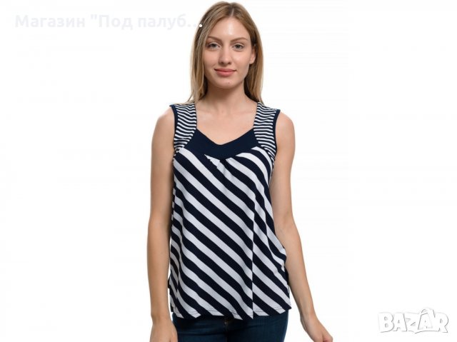 Нова дамска елегантна моряшка блуза без ръкави на широко райе, снимка 11 - Потници - 30312910