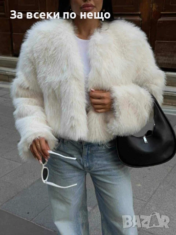 Дамско Бяло Зимно Пухкаво Палто Код I_22