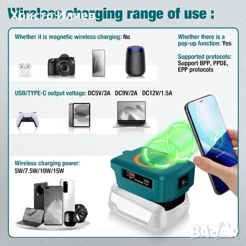 Адаптер за безжично зарядно устройство батерия съвместима с Bosch 18 V USB адаптер , снимка 6 - Безжични зарядни - 55843678