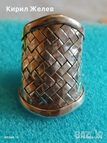 Сребърен пръстен широка плетена халка майсторска ръчна изработка 26056, снимка 5 - Пръстени - 54025898