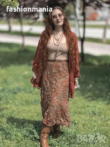 Бохо пола с етно принт – ръчна изработка, снимка 5 - Поли - 50379660