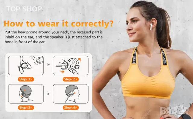 Слушалки с костна проводимост модернизирани IPX7 водоустойчиви безжични слушалки за бягане фитнес, снимка 5 - Безжични слушалки - 48938489