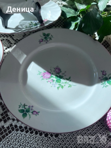 Българска роза на Китка Златен кант, изчистен модел 6 броя-24 см за основно 6 броя-23.5 см , снимка 8 - Чинии - 52658113