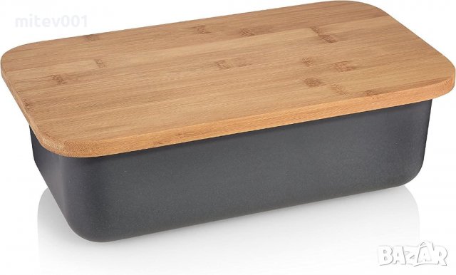 Minuma® Кутия за хляб от бамбукови влакна с капак - бамбукова дъска за рязане 42 x 23 x 12 см, снимка 4 - Кутии за храна - 38869931