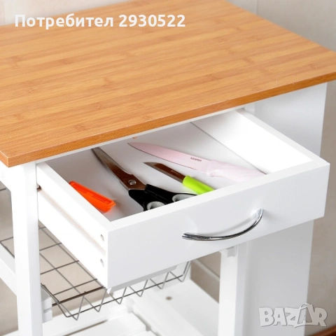 Кухненска количка/масичка с чекмедже и рафтове на колела, снимка 4 - Кухни - 54315263