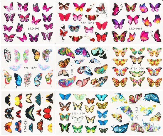 30 бр различни пеперуди ваденки слайдери за нокти маникюр, снимка 4 - Продукти за маникюр - 29905802