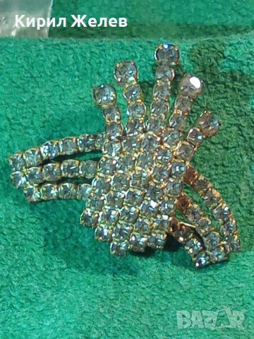 СТАРА ПОЗЛАТЕНА РЕТРО АРТ КРИСТАЛНА БРОНЗОВА БРОШКА с БОХЕМСКИ КРИСТАЛИ МАЙСТОРСКА ИЗРАБОТКА 29207, снимка 13 - Антикварни и старинни предмети - 37320273