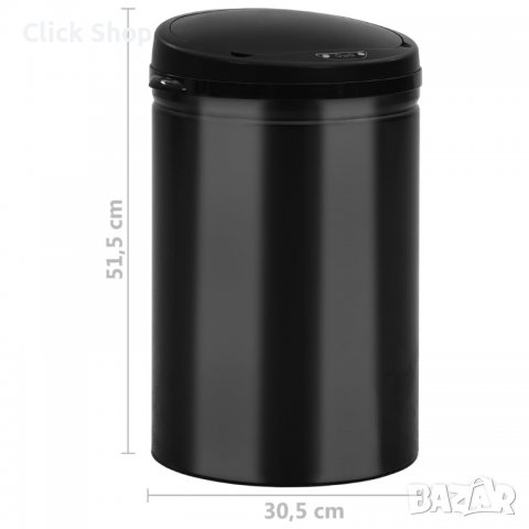 Кош за смет с автоматичен сензор 30 л въглеродна стомана черен, снимка 8 - Мопове, кофи, четки и метли - 37693321