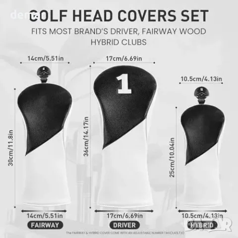 Комплект Golf headcovers за драйвър, феъруейууд и хибрид – синтетична кожа, мека подплата, с, снимка 2 - Голф - 55827455