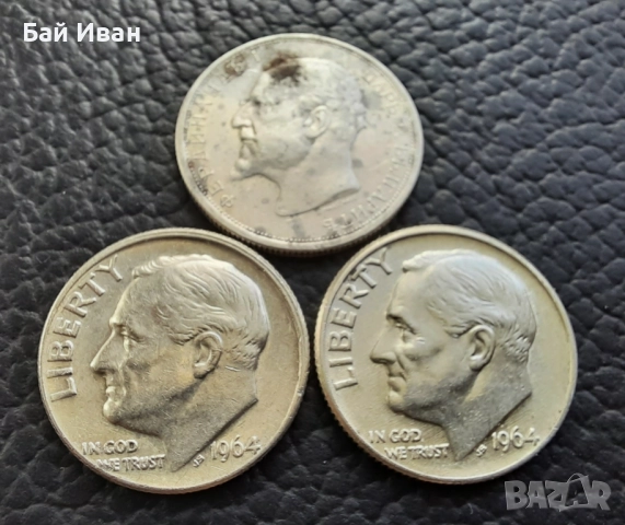 Стари сребърни монети 2 броя даймове 1964 и 50 ст.1913 г. Прекрасни !, снимка 8 - Нумизматика и бонистика - 52508476