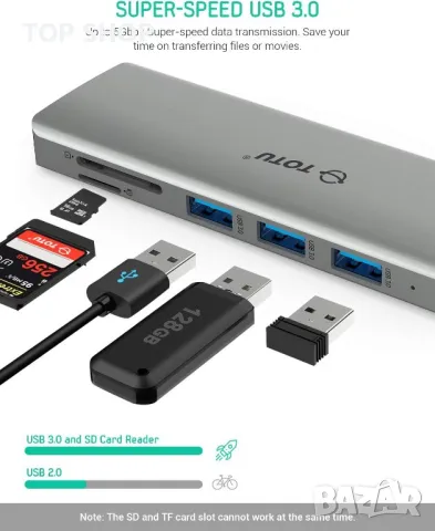 Докинг станция TOTU 9 в 1, USB C хъб,с троен дисплей с режим на Collage Display, двоен 4K HDMI, VGA, снимка 2 - Мрежови адаптери - 49157659