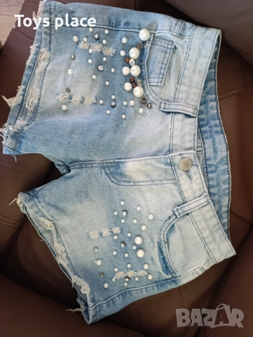 M къси дънкови гащи с перли, модерно къси панталони , снимка 2 - Къси панталони и бермуди - 54009040